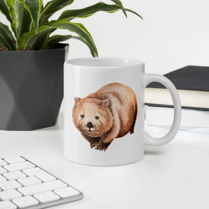 Wombat watercolour illustration on a white  ceramic mug by artist Gabrielle Marlow
