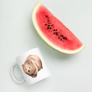Wombat watercolour illustration on a white dishwasher safe white ceramic mug by artist Gabrielle Marlow